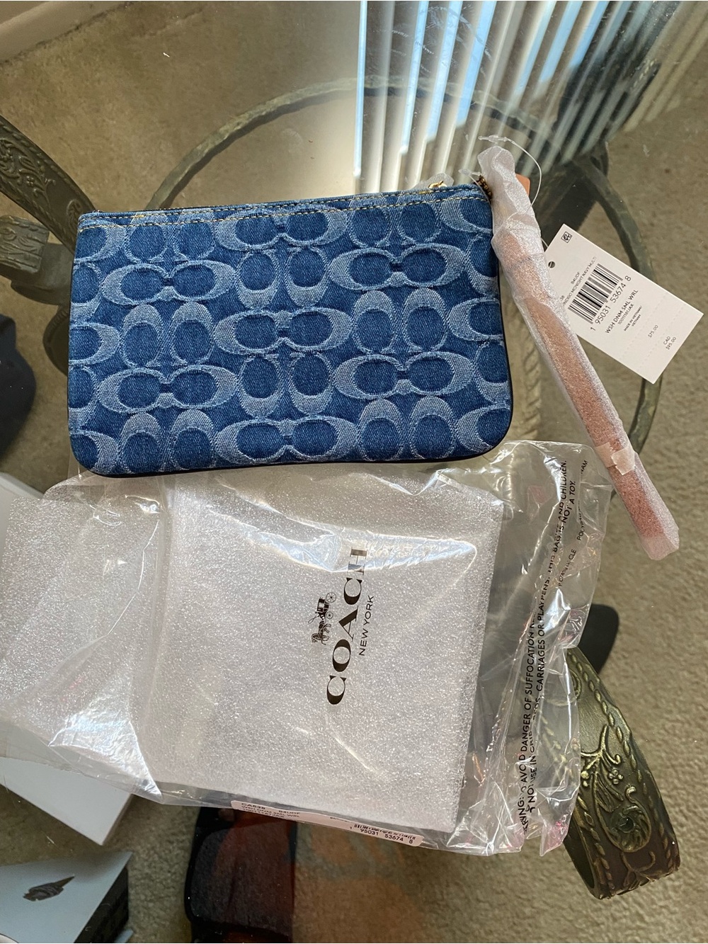 Coach Blue Denim Signature Zip Wristlet